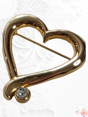 Vintage SweetHeart Brooch with Clear Crystal Accent By AAi